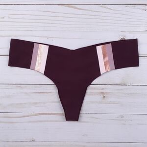 Womens Panties Thong Underwear S No Show Burgundy Pink Stripe164